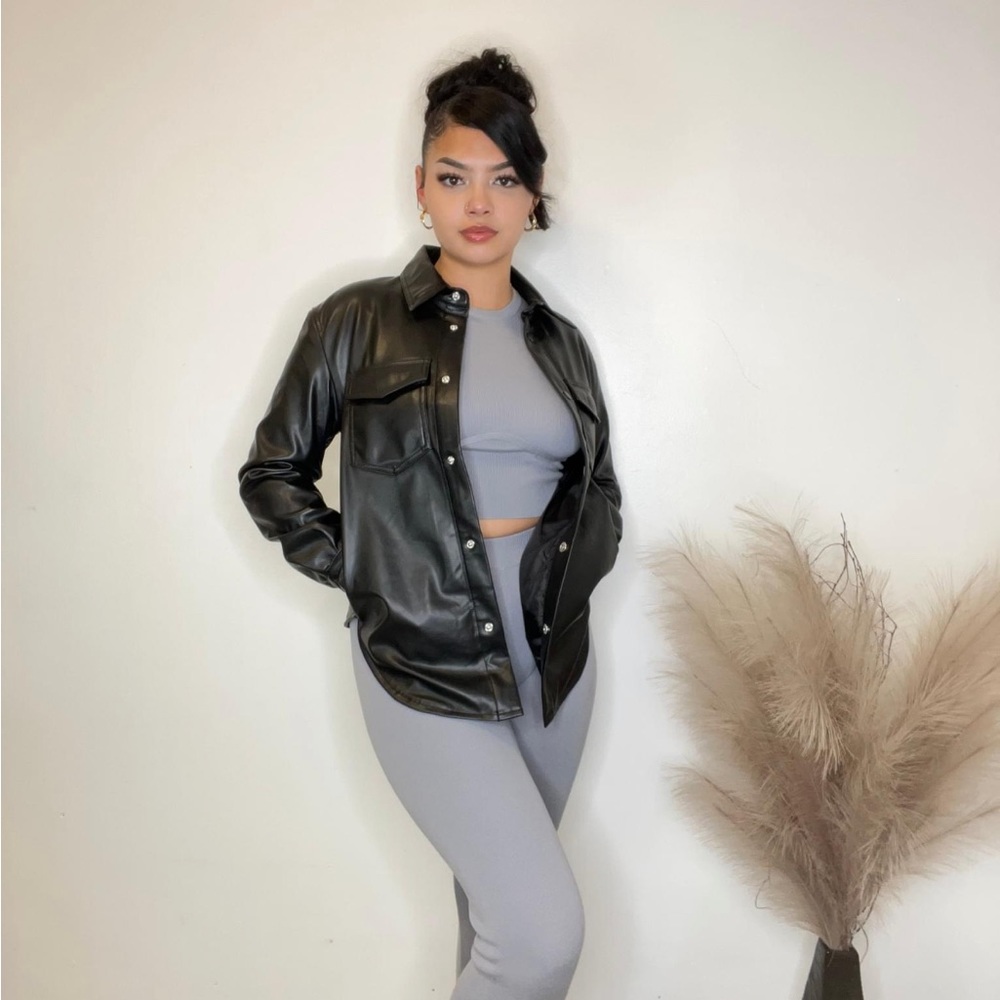 Faux Leather Shacket / Button Down / NEW